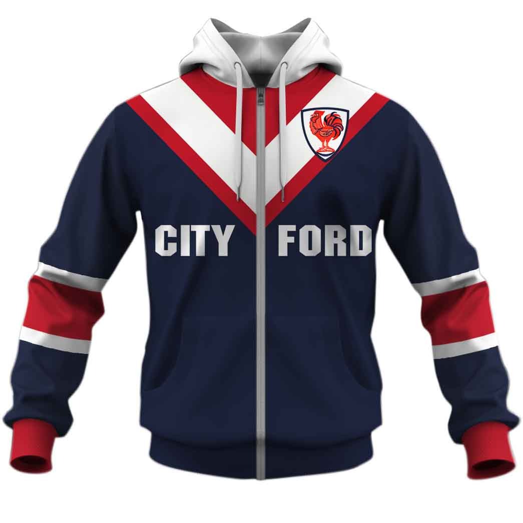 NRL Sydney Roosters Custom Name Number 1976 Vintage Retro Jersey Zip Up Hoodie NRL Sydney Roosters Custom Name Number 1976 Vintage Retro Jersey Zip Up Hoodie