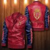 AS Monaco Red Dark Blue Leather Bomber Jacket