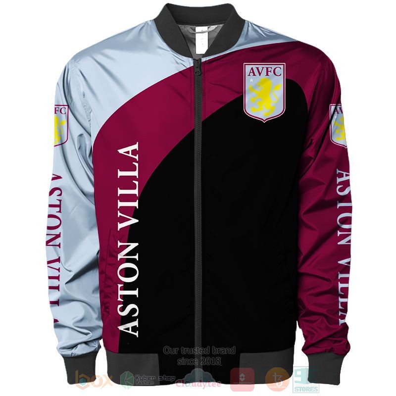 Aston Villa FC Claret Blue Black Bomber Jacket Aston Villa FC Claret Blue Black Bomber Jacket