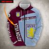 Aston Villa FC Custom Name Claret Blue Zip Up Hoodie