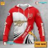 Arsenal FC Custom Name Red White The Gunners Zip Up Hoodie