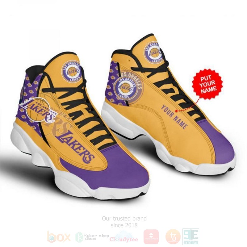 NBA Los Angeles Lakers Custom Name Gold Purple Air Jordan 13 Shoes