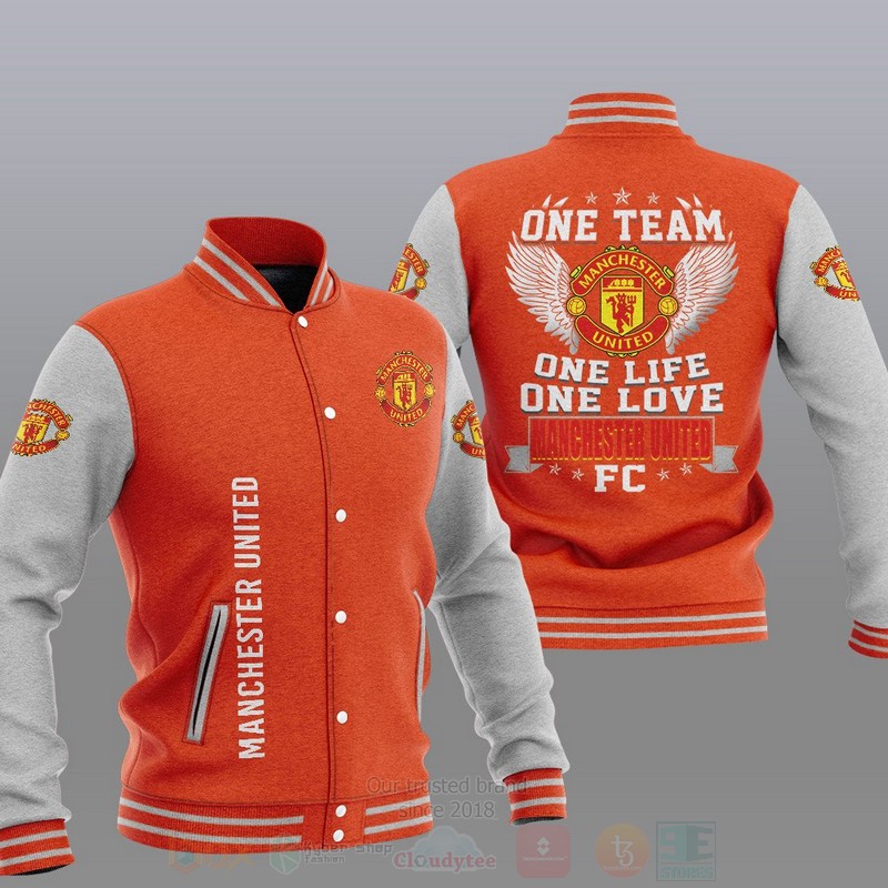 Manchester United Orange Grey One Team Baseball Jacket Manchester United Orange Grey One Team Baseball Jacket