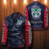 NRL New Zealand Warriors Navy Blue Red Leather Bomber Jacket