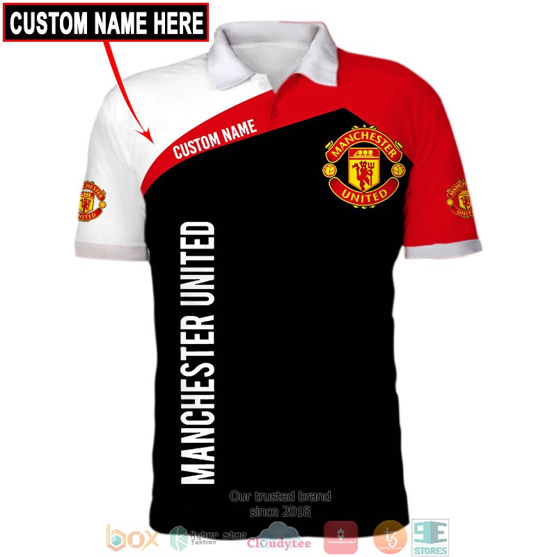 Manchester United Custom Name Black Red Polo Shirt V7 Manchester United Custom Name Black Red Polo Shirt V7