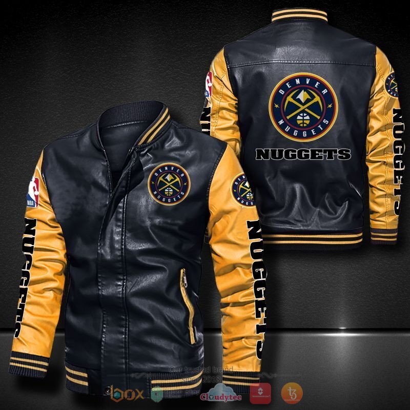 NBA Denver Nuggets Black Yellow Leather Bomber Jacket NBA Denver Nuggets Black Yellow Leather Bomber Jacket