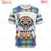 NRL Wests Tigers Custom Name Number Autism Awareness T-Shirt