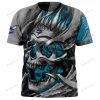 NBA Charlotte Hornets Custom Name Number Gray Teal Skull T-Shirt
