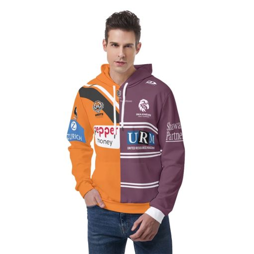NRL 2 Teams Custom Name Number Half Jersey Pullover Hoodie