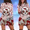 NFL Arizona Cardinals Skull Flower White Red Women Hoodie Dress