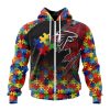 NFL Atlanta Falcons Custom Name Number Autism Awareness Design Zip Up Hoodie