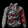 NFL Atlanta Falcons Custom Name Number Silver Red Skull Pullover Hoodie