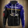 NFL Baltimore Ravens Black Purple Skull Zip Up Hoodie V5
