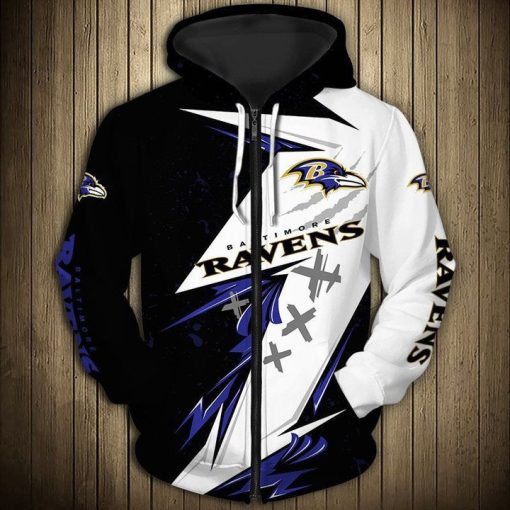 NFL Baltimore Ravens Black White Thunder Zip Up Hoodie