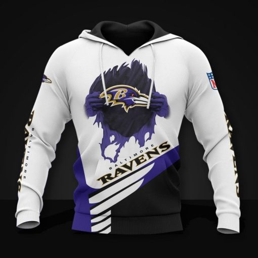 NFL Baltimore Ravens White Purple Pullover Hoodie