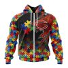 NFL Chicago Bears Custom Name Number Autism Awareness Design Zip Up Hoodie