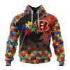 NFL Cincinnati Bengals Custom Name Number Autism Awareness Design Pullover Hoodie