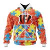 NFL Cincinnati Bengals Custom Name Number Puzzle Autism Awareness Zip Up Hoodie