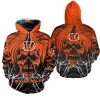 NFL Cincinnati Bengals Orange Pumpkin Skull Zip Up Hoodie