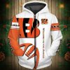 NFL Cincinnati Bengals White Orange Zip Up Hoodie V2