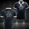 NFL Dallas Cowboys Black Blue Darken Logo Burning Polo Shirt