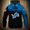 NFL Detroit Lions Black Blue Skull Pullover Hoodie