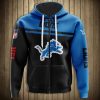 NFL Detroit Lions Black Blue Skull Zip Up Hoodie