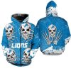 NFL Detroit Lions Halloween Skull Blue Zip Up Hoodie