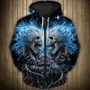 NFL Detroit Lions Skull Black Blue Zip Up Hoodie