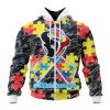 NFL Houston Texans Custom Name Number Puzzle Autism Awareness Zip Up Hoodie