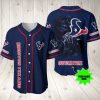 NFL Houston Texans Custom Name Skull Blue Baseball Jersey