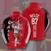 NFL Kansas City Chiefs Travis Kelce Red Black Stripes Pullover Hoodie