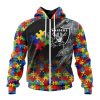 NFL Las Vegas Raiders Custom Name Number Autism Awareness Design Zip Up Hoodie