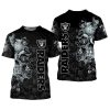 NFL Las Vegas Raiders Silver Skull Black T-Shirt V3
