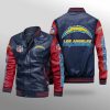 NFL Los Angeles Chargers Navy Red Leather Bomber Jacket