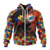 NFL Miami Dolphins Custom Name Number Autism Awareness Design Zip Up Hoodie