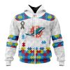 NFL Miami Dolphins Custom Name Number Autism Awareness Zip Up Hoodie