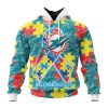 NFL Miami Dolphins Custom Name Number Puzzle Autism Awareness Pullover Hoodie
