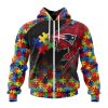 NFL New England Patriots Custom Name Number Autism Awareness Design Zip Up Hoodie