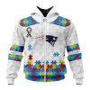NFL New England Patriots Custom Name Number Autism Awareness Zip Up Hoodie