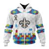 NFL New Orleans Saints Custom Name Number Autism Awareness Zip Up Hoodie