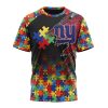 NFL New York Giants Custom Name Number Autism Awareness Design T-Shirt