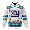 NFL New York Giants Custom Name Number Autism Awareness Zip Up Hoodie