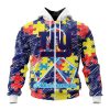NFL New York Giants Custom Name Number Puzzle Autism Awareness Zip Up Hoodie