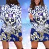 NFL New York Giants Skull Flower Blue Women Hoodie Dress