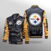 NFL Pittsburgh Steelers Black Yellow Leather Bomber Jacket