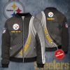 NFL Pittsburgh Steelers Custom Name Grey Here We Go Bomber Jacket