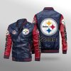 NFL Pittsburgh Steelers Navy Red Leather Bomber Jacket