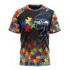 NFL Seattle Seahawks Custom Name Number Autism Awareness Design T-Shirt