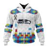 NFL Seattle Seahawks Custom Name Number Autism Awareness Zip Up Hoodie